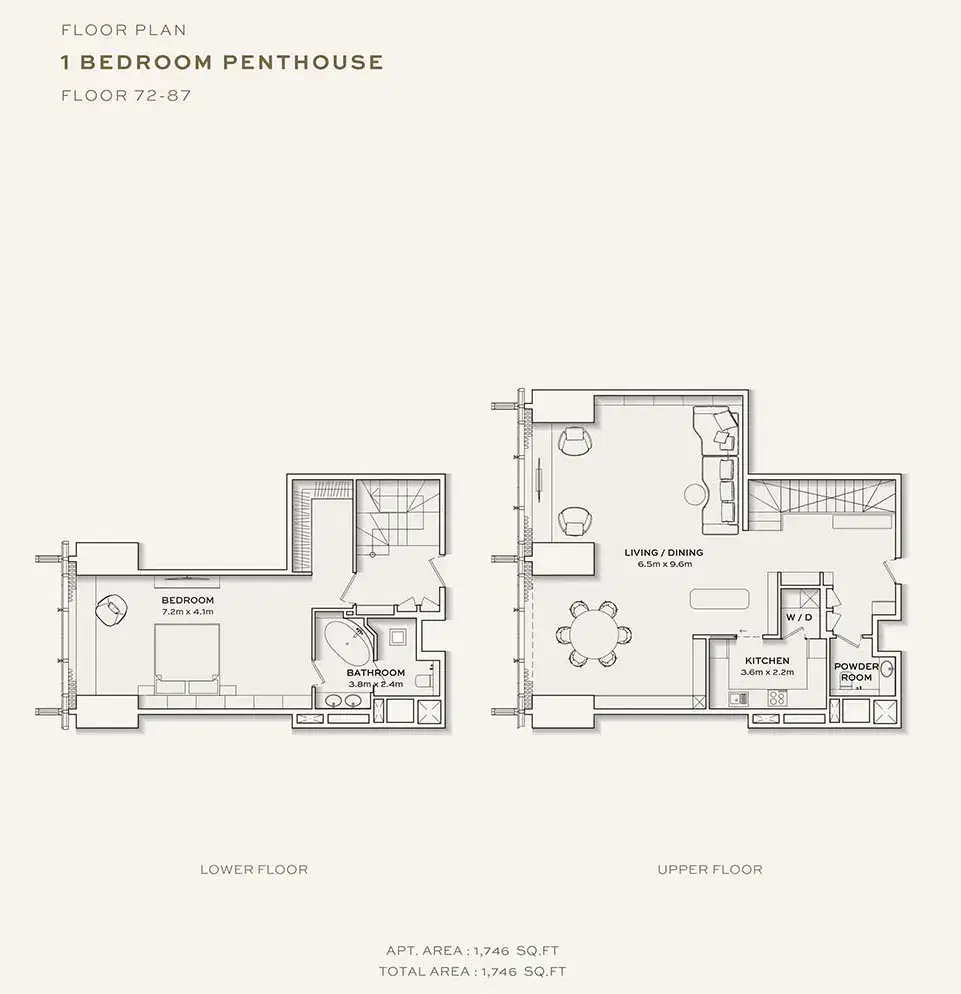 Burj Azizi Tower by Azizi Developments 1 BR Floor Plan 1,726 Sq. Ft.