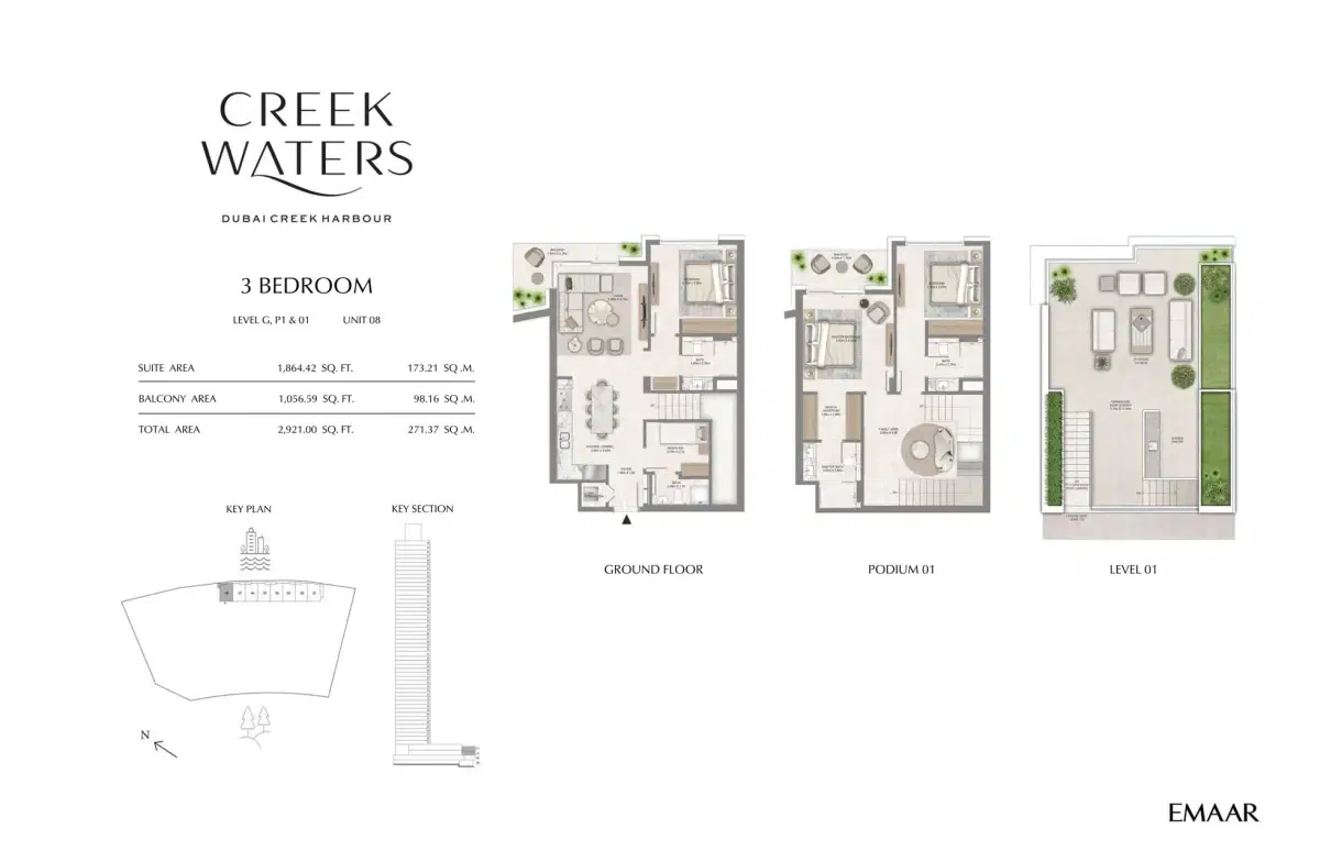 EMAAR Creek Waters 3 BR Floor Plan 2,921 Sq. Ft