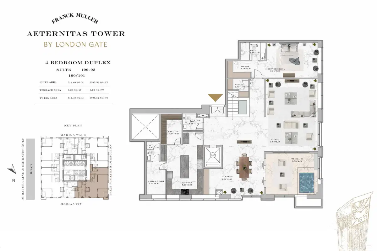 Aeternitas By London Gate Dubai Marina 4 BR Duplexes Floor Plan