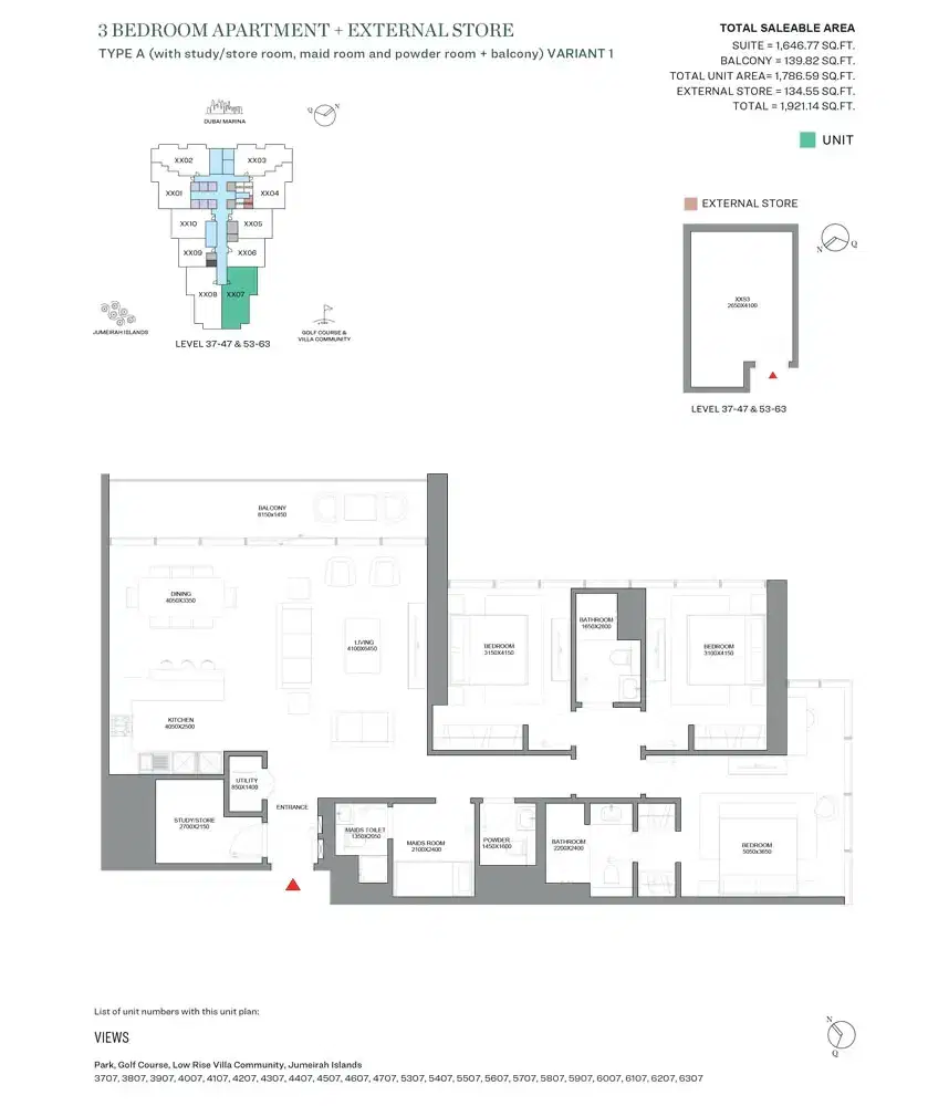 SOBHA Verde Dubai 3 BR Floor Plan 1,921 Sq. Ft.