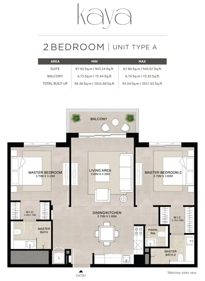 Nshama Kaya Dubai 2 Bedroom Apartments Floor Plan