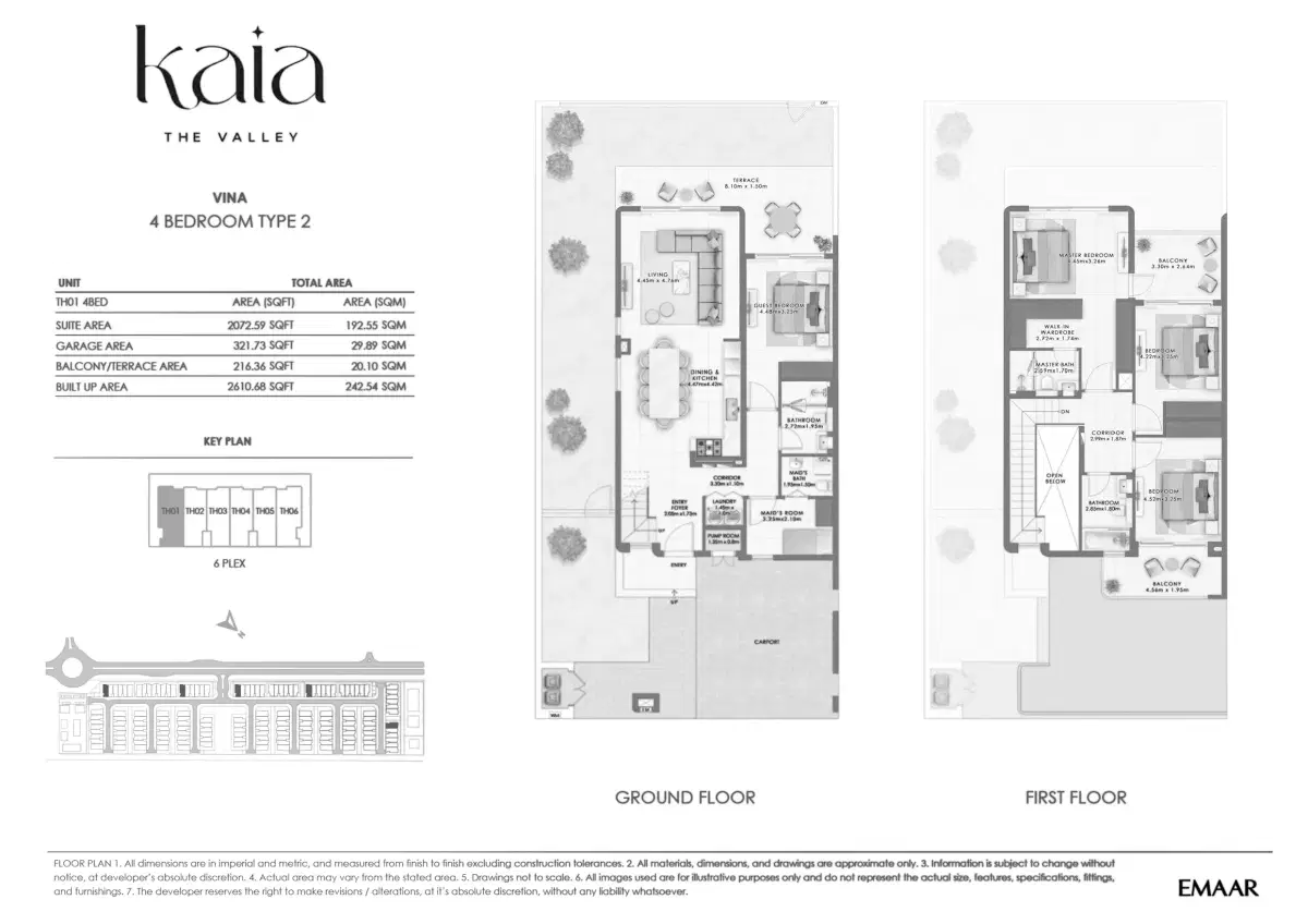 EMAAR The Valley Kaia Dubai 4 BR Floor Plan 2,610 Sq. Ft.