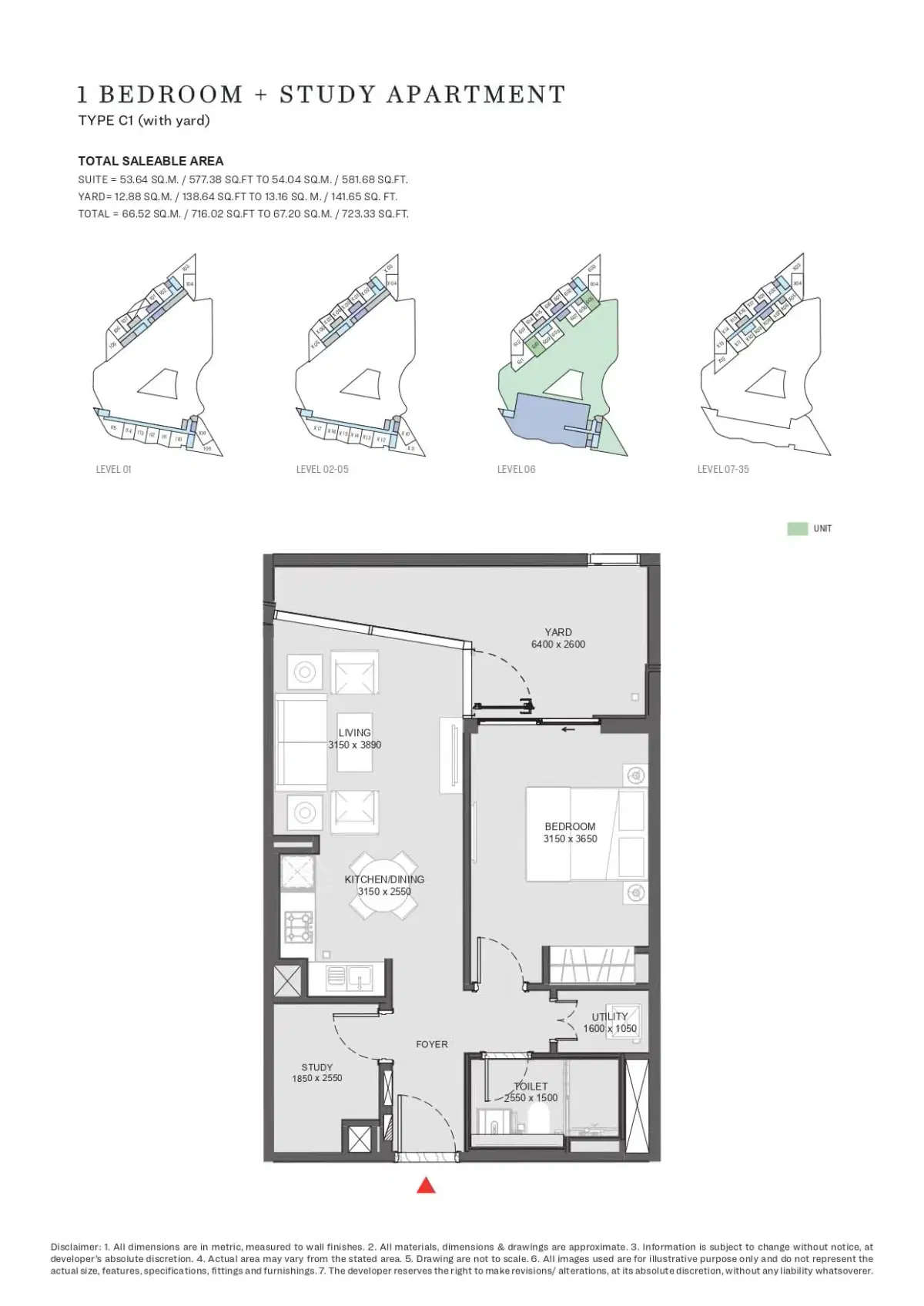 SOBHA Hartland Waves Dubai 1 BR Floor Plan 723 Sq. Ft.