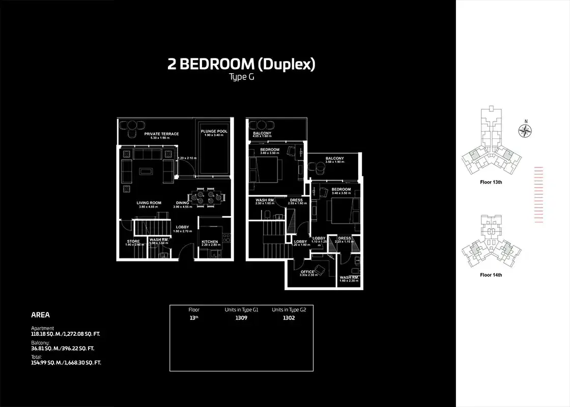 DANUBE Gemz Dubai 2 BR Floor Plan 1,668 Sq. Ft.