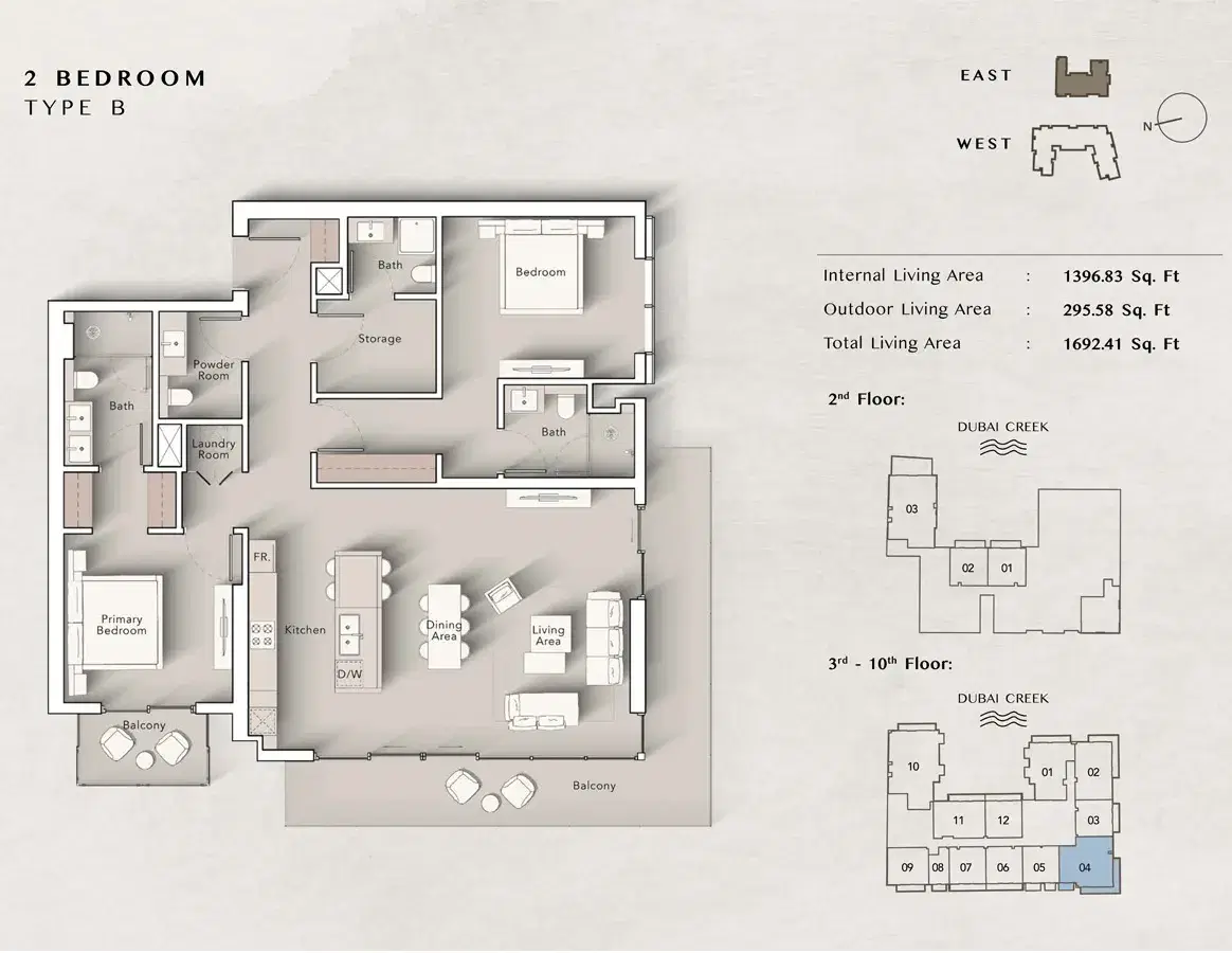 Ellington Art Bay Dubai Al Jaddaf 3 BR Apartment Floor Plan