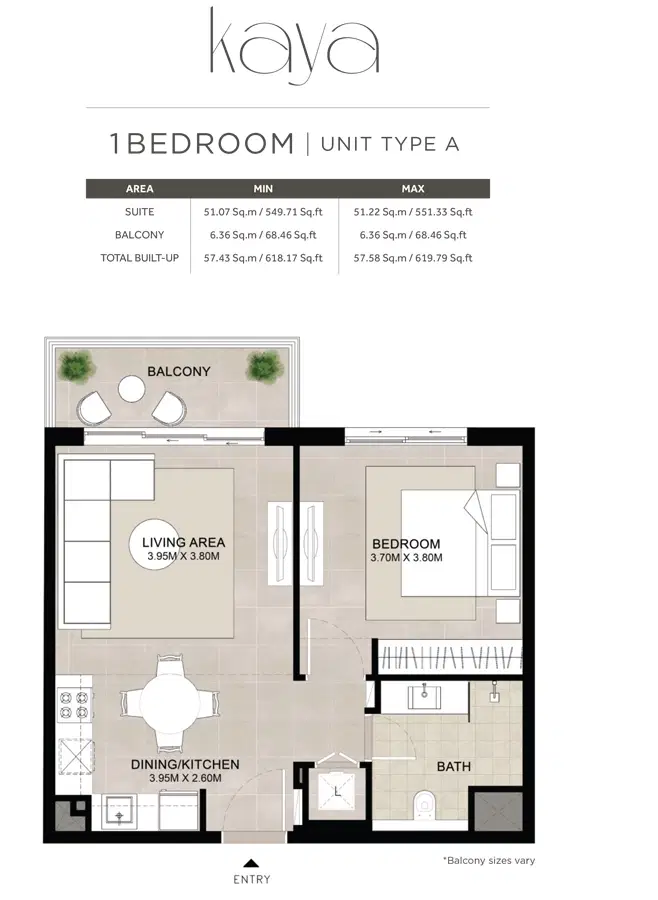 Nshama Kaya Dubai 1 Bedroom Apartments Floor Plan