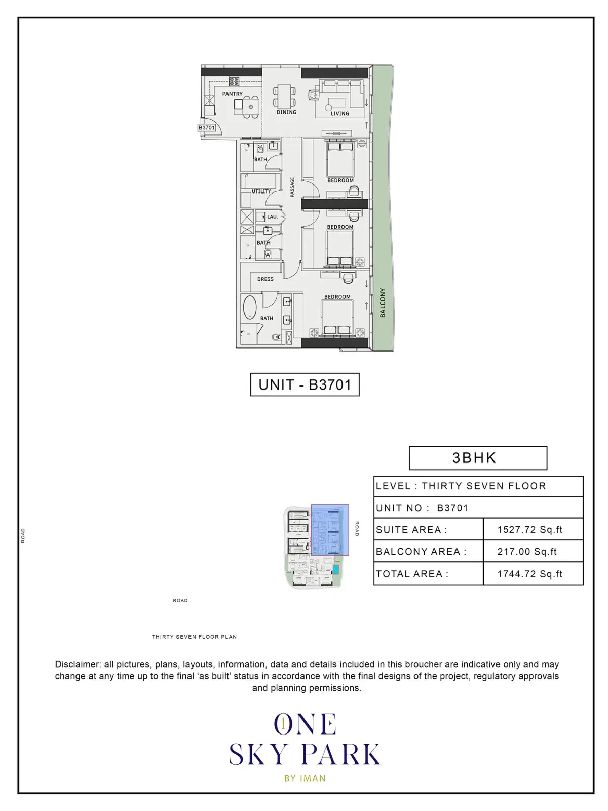 Iman One Sky Park Studio, Apartments & Penthouses at JVC 3 BR Penthouses Floor Plan