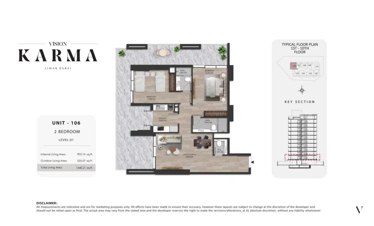 Karma Residence Apartments at Dubailand 2 BR Apartment Floor Plan