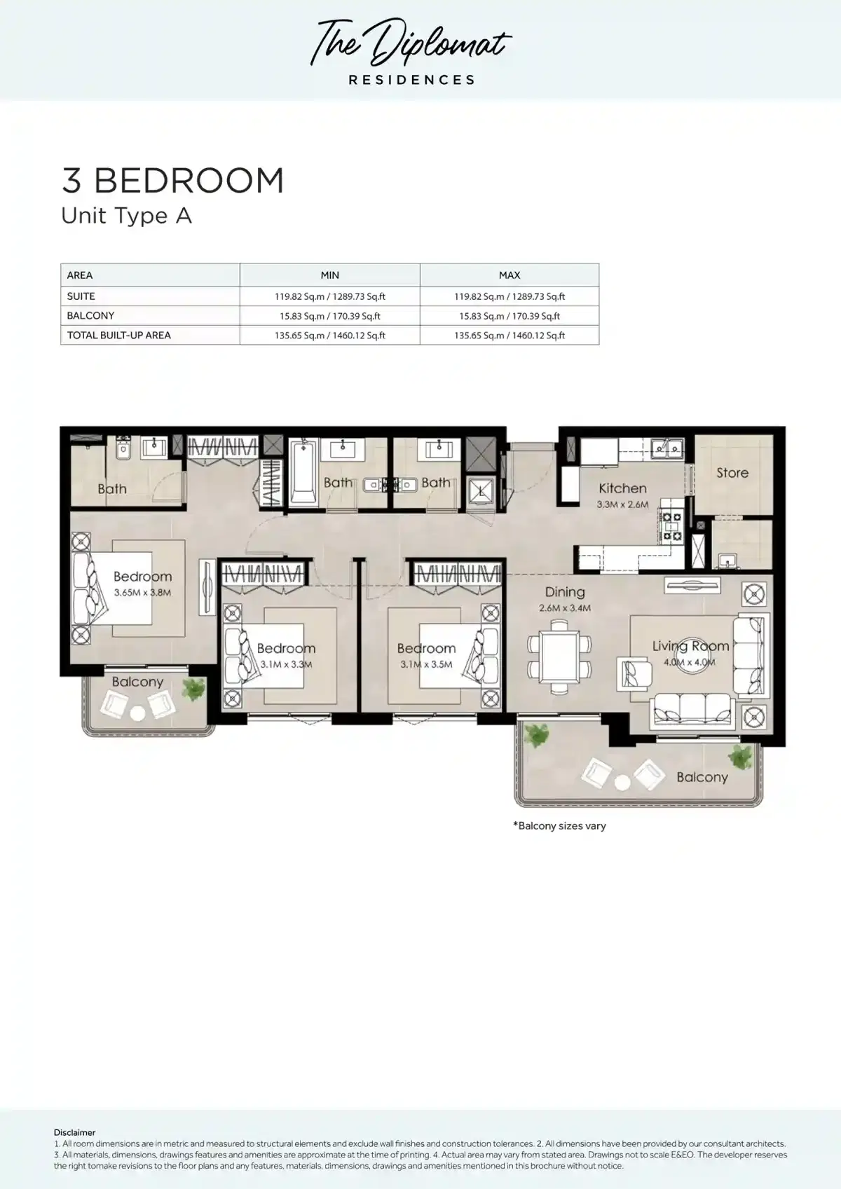 The Diplomat Residences 3 Bedroom Apartments Floor Plan