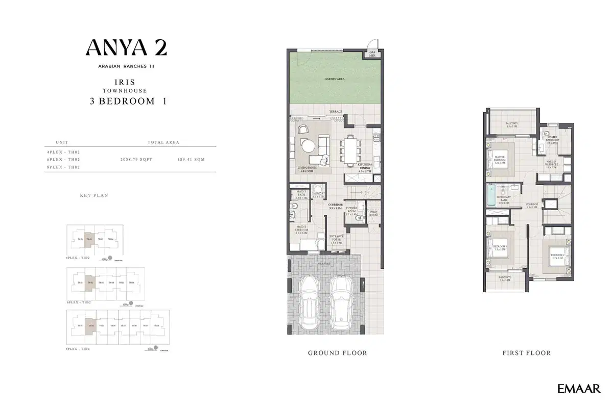 Emaar Anya 2 Townhouses 3 BR Floor Plan 2,038 Sq. Ft.