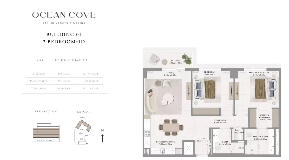 2 BR Floor Plan 1,151 Sq. Ft.