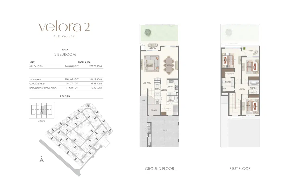 Emaar Virella 2 3 BR Floor Plan 2,456 Sq. Ft.