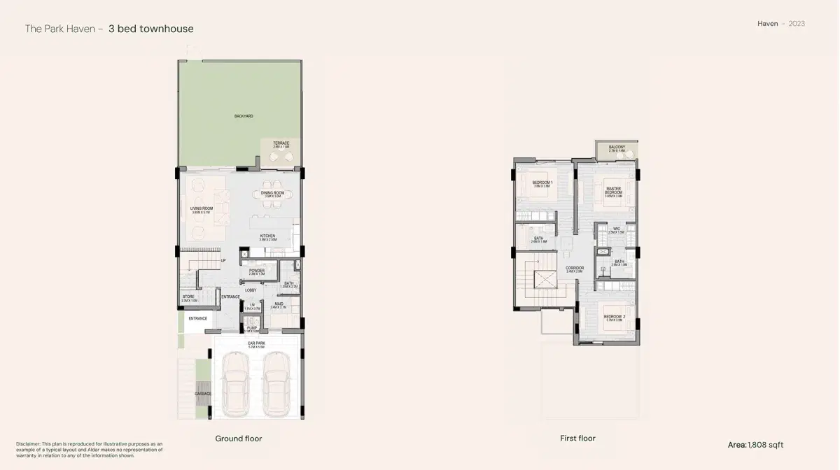 Aldar Haven Dubai 3 BR Floor Plan 1,808 Sq. Ft.