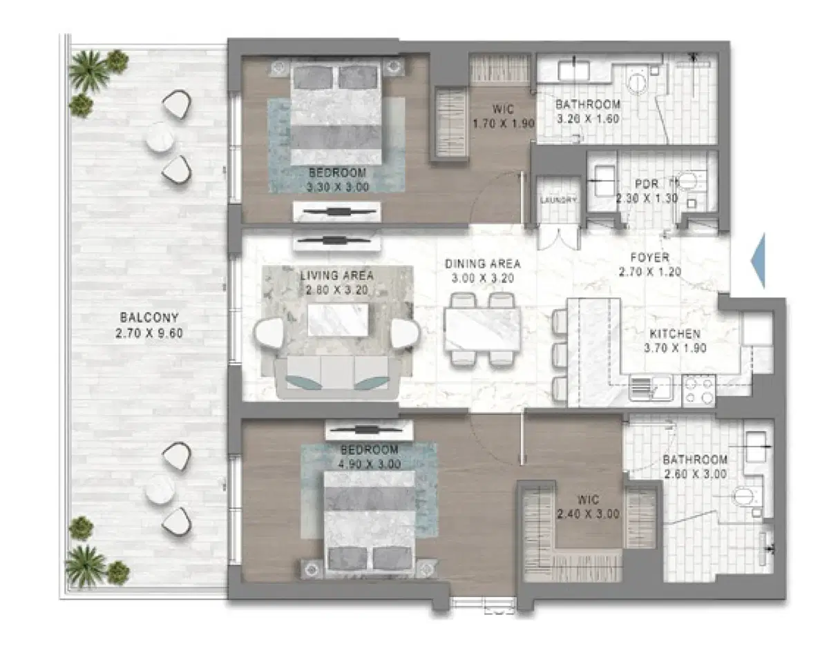 Damac Valencia At Damac Lagoons 2 Bedroom Apartment Floor Plan