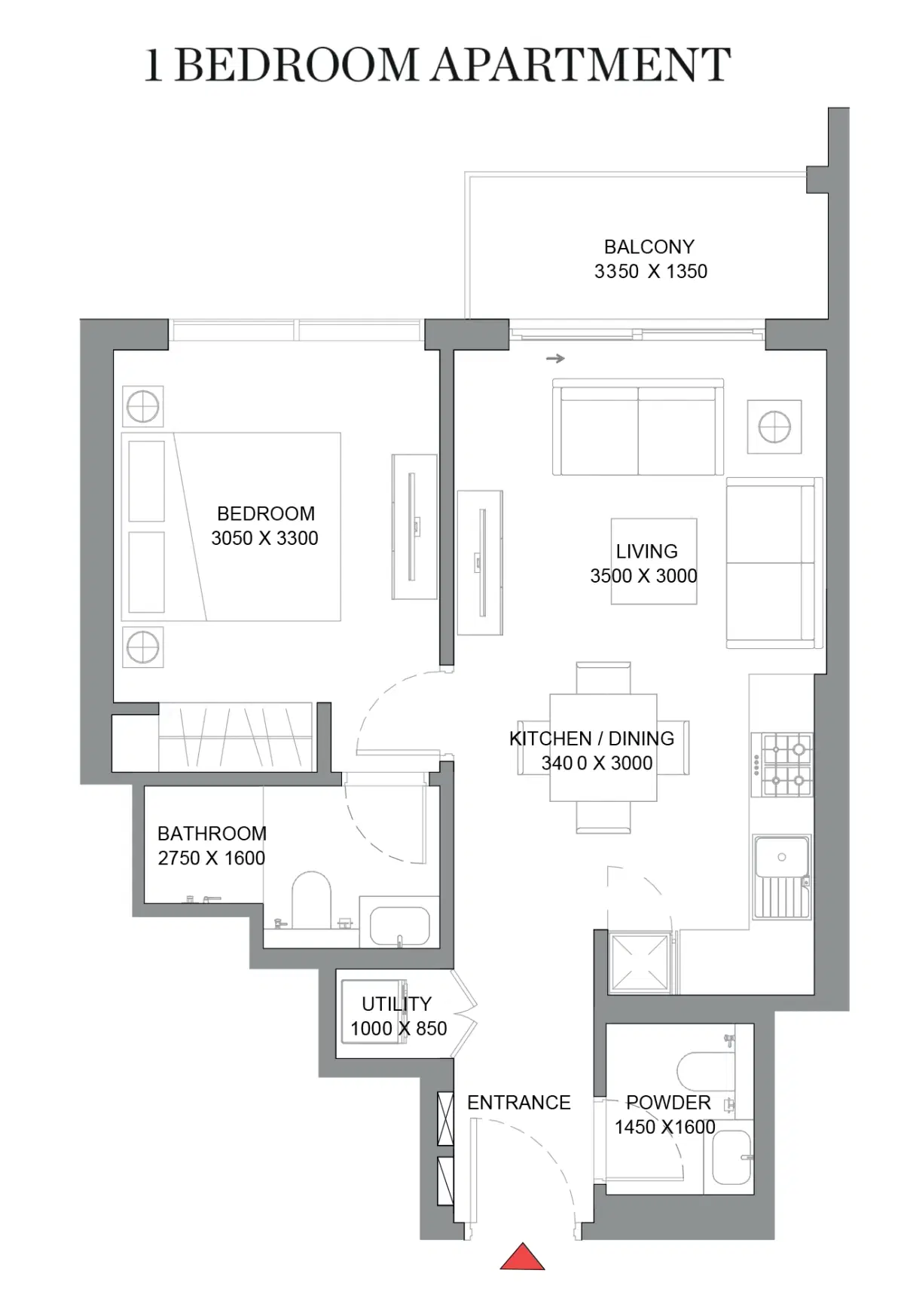 Sobha 360 Riverside Crescent 1 BR Apartment Floor Plan