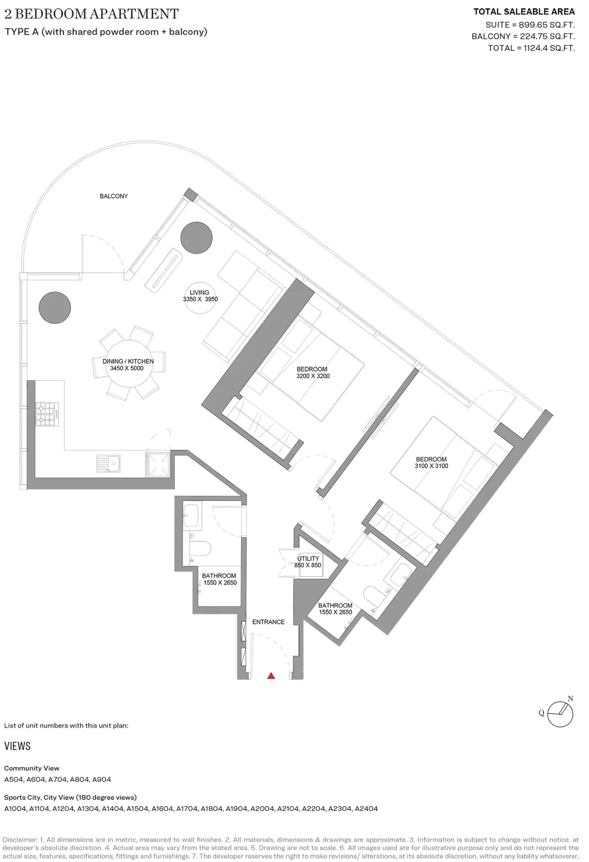 Sobha Solis In Motor City Dubai 2 Bedroom Apartments Floor Plan
