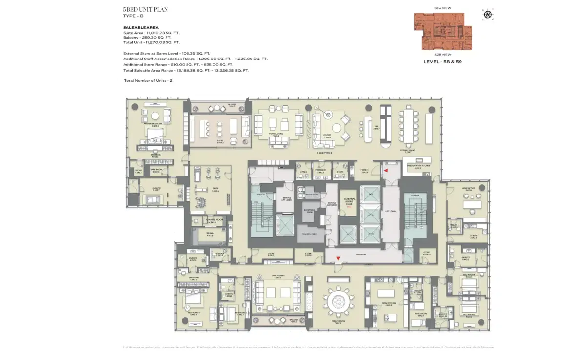 SOBHA The S Tower Dubai 5 BR Floor Plan 13,226 Sq. Ft.