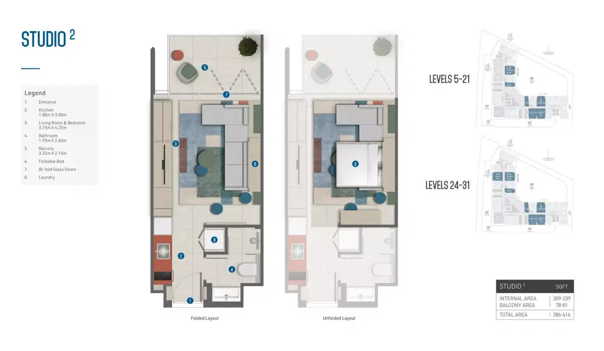 Studios Floor Plan 416 Sq. Ft.