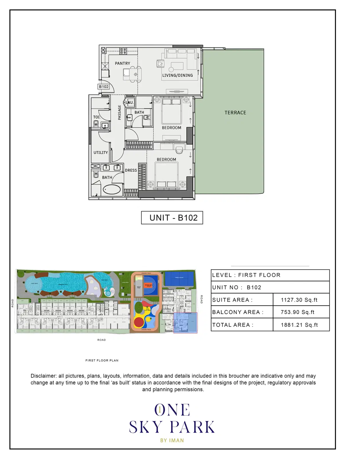 Iman One Sky Park Studio, Apartments & Penthouses at JVC 2 BR Apartment Floor Plan