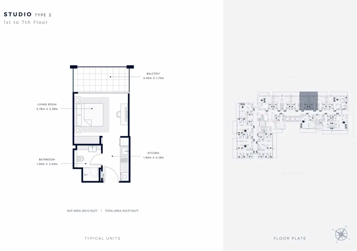 Studios Floor Plan 343 Sq. Ft.