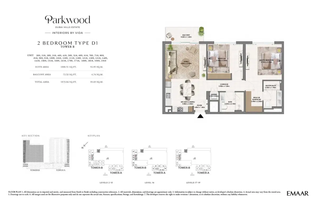 Emaar Parkwood 2 BR Floor Plan 1,073 Sq. Ft.