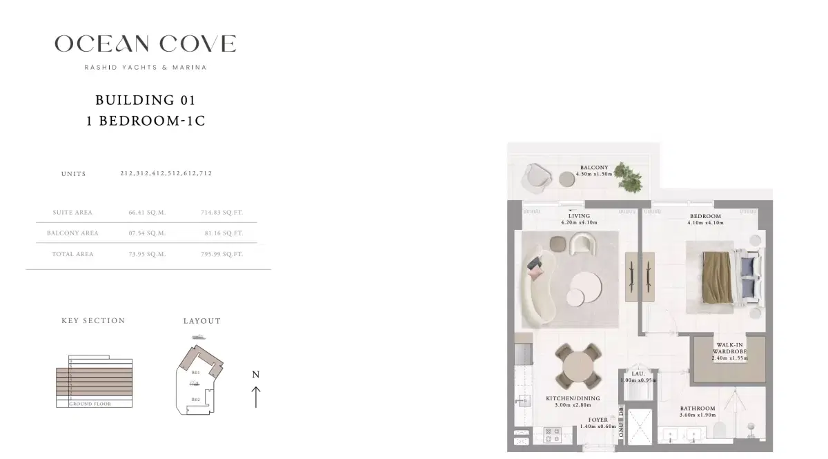 1 BR Floor Plan 796 Sq. Ft.