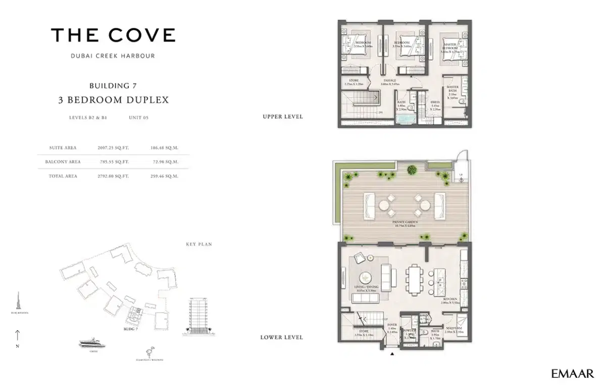 Emaar The Cove 2 3 Bedroom Duplexes Floor Plan