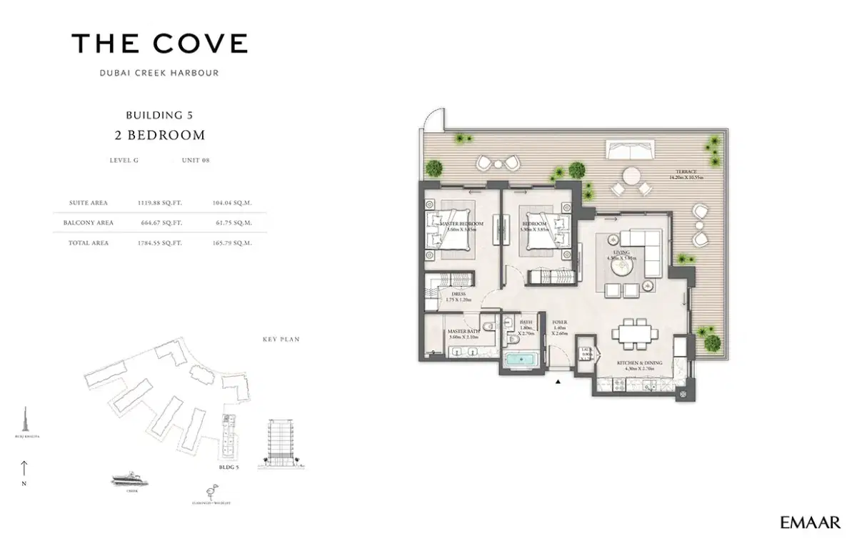 EMAAR The Cove 2 Dubai 2 BR Floor Plan 1,784 Sq. Ft.