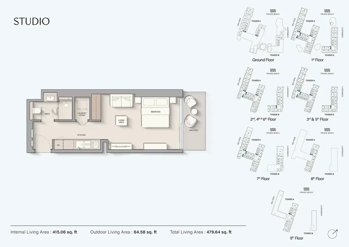 Studios Floor Plan 479 Sq. Ft.