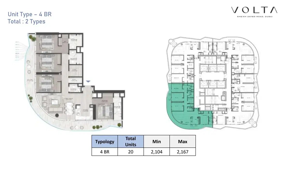 DAMAC Volta Dubai 4 BR Floor Plan 2,167 Sq. Ft.