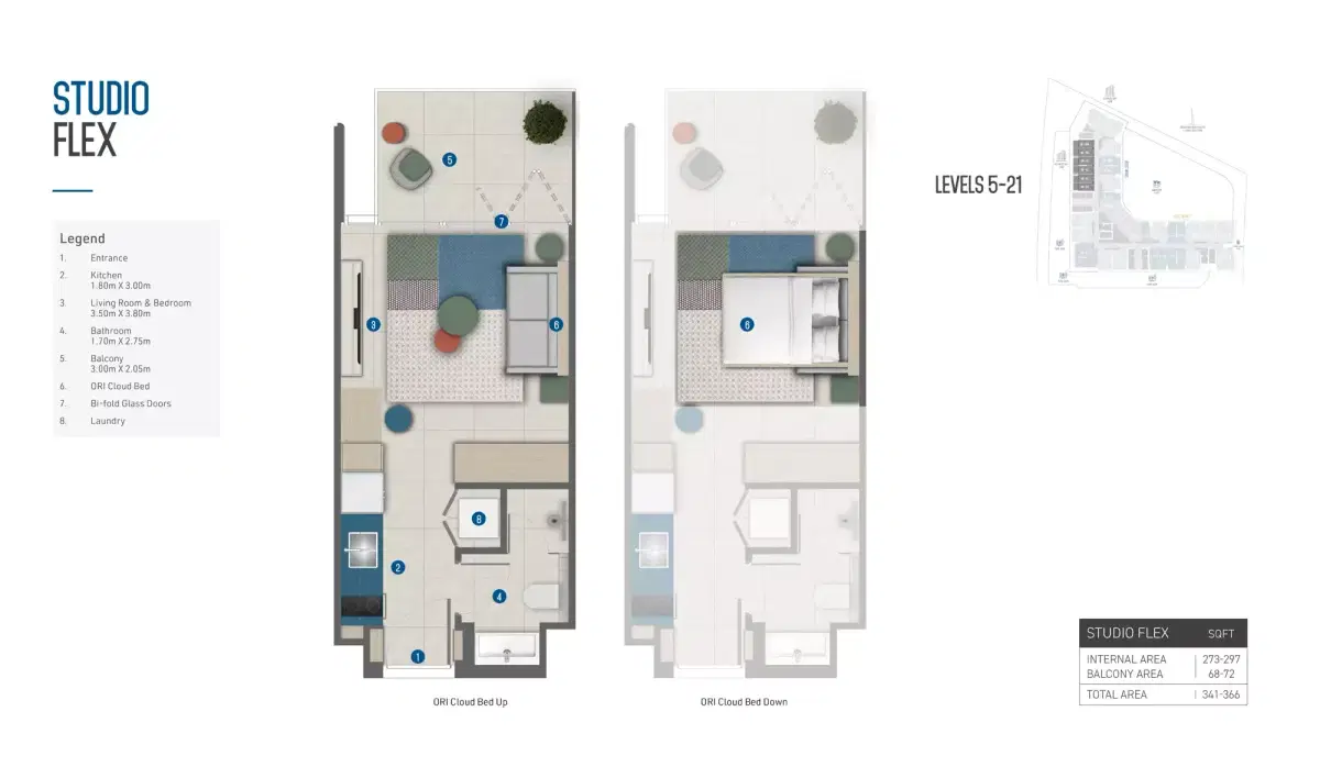 Studios Floor Plan 366 Sq. Ft.