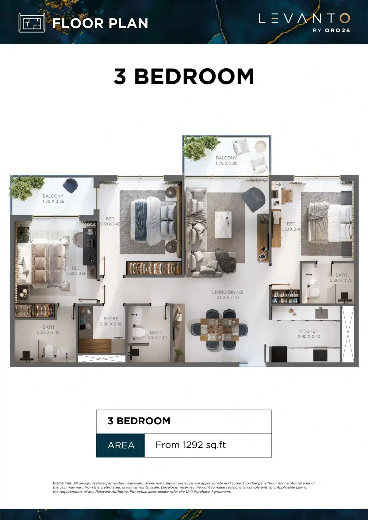Levanto Oro24 3 BR Apartment Floor Plan