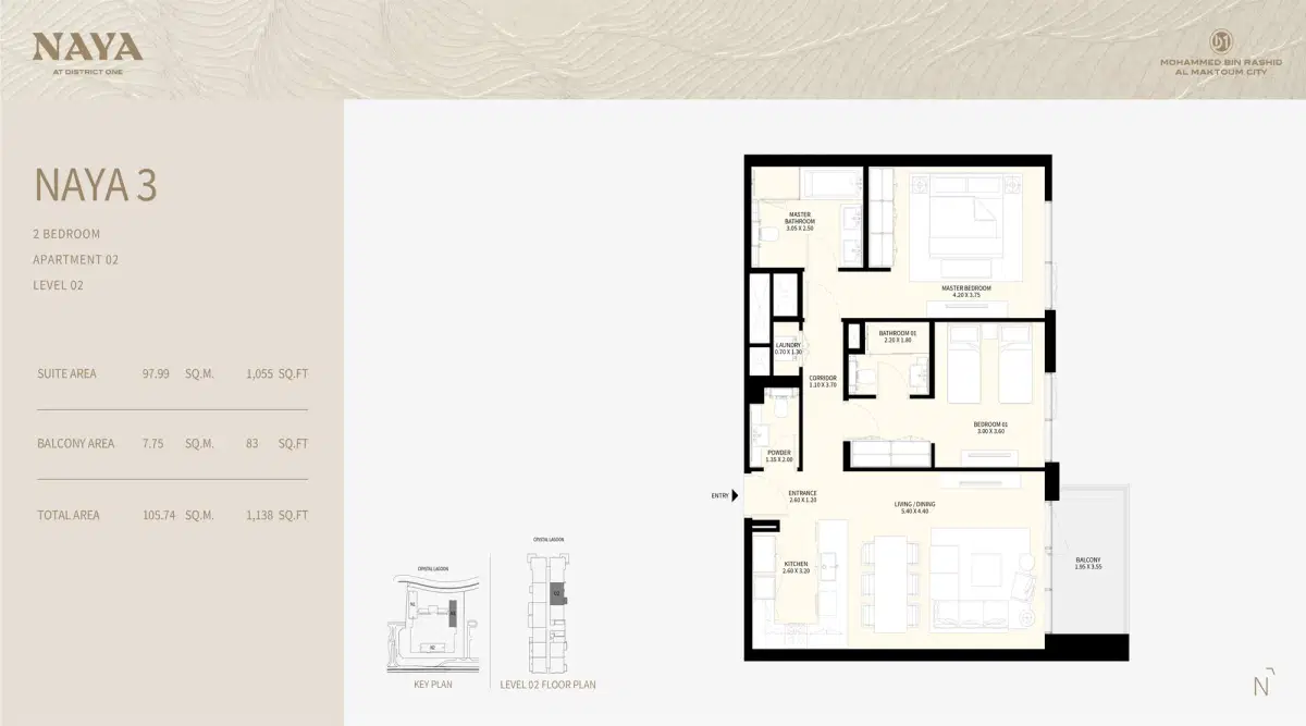 Naya at District One by NAKHEEL 2 BR Floor Plan 1,138 Sq. Ft.