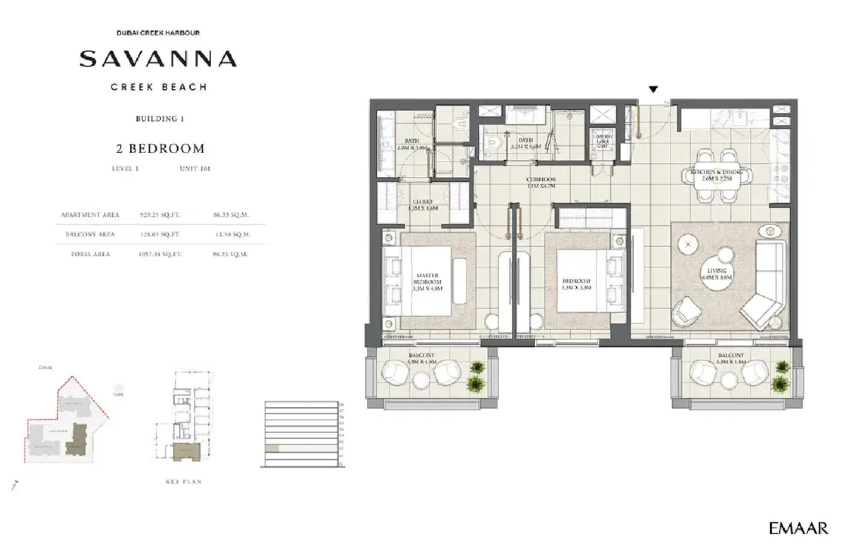 Emaar Savanna 2 BR Appartment Floor Plan