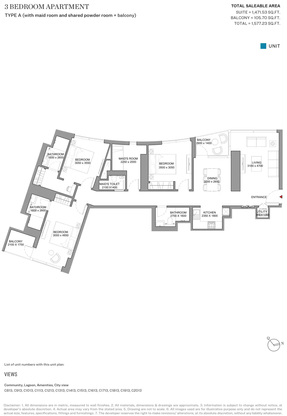 Skyscape Aura Sobha Hartland 2 3 Bedroom Apartments Floor Plan