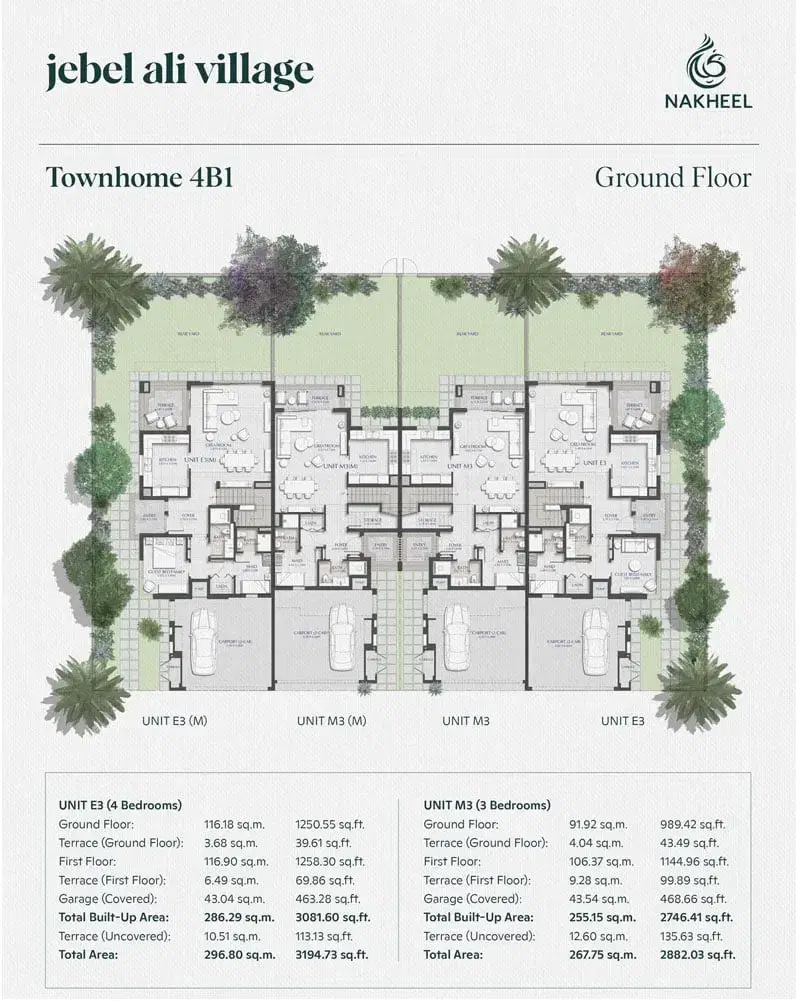 Jebel Ali Village Phase 3 3 Bedroom Townhouse Floor Plan