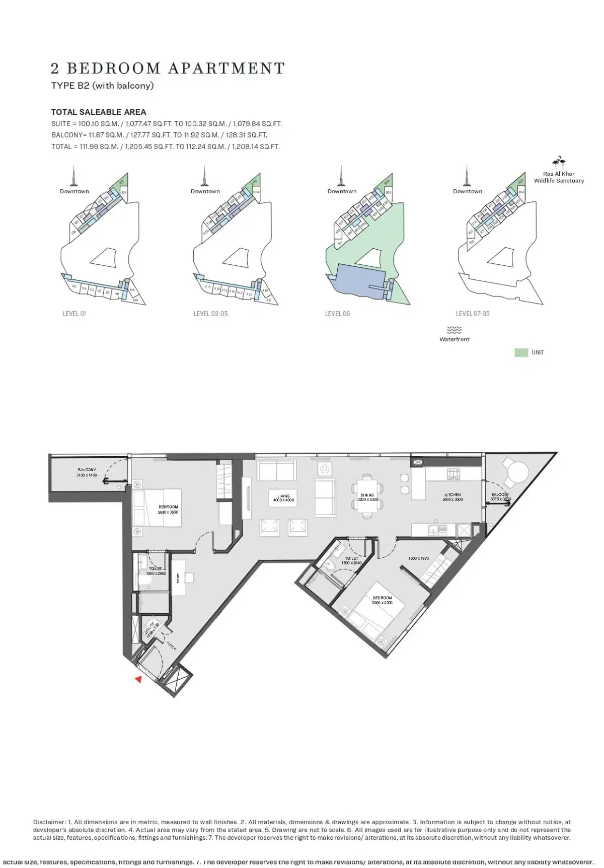 Waves Heights by SOBHA Realty Floor Plan  2 BR Floor Plan 1,208 Sq. Ft.