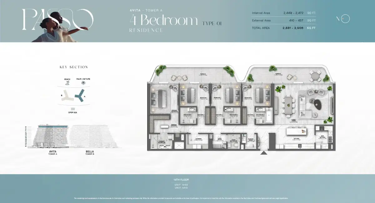 Passo by Beyond at Palm Jumeirah, Dubai 4 BR Floor Plan 2,906 Sq. Ft.