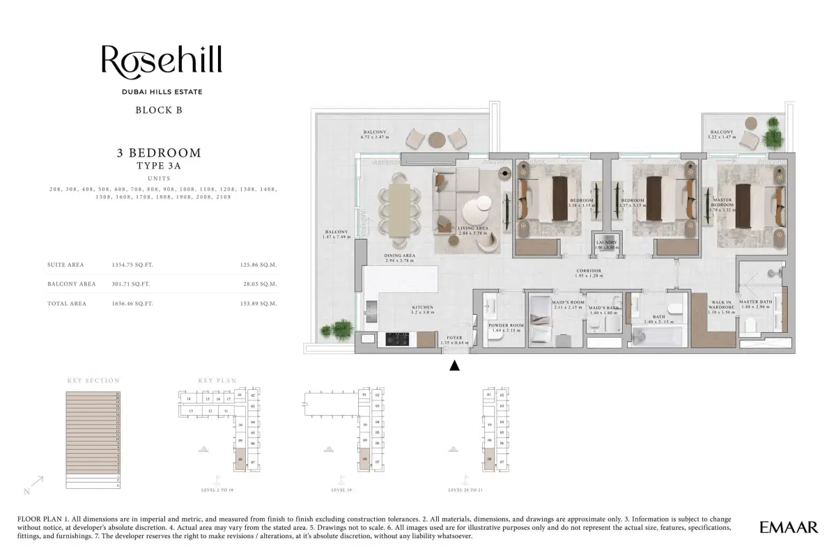 Rosehill by Emaar 3 BR Floor Plan 1,656 Sq. Ft.