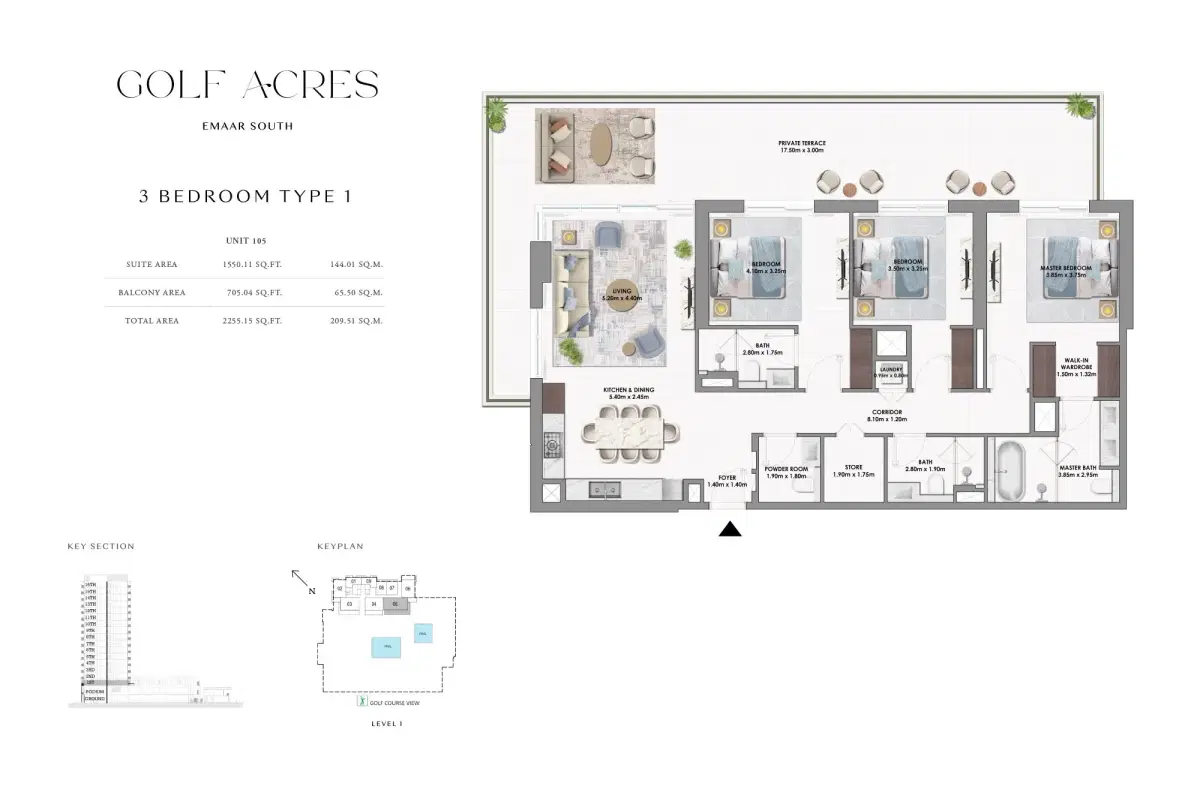 Emaar Golf Acres 3 BR Floor Plan 2,255 Sq. Ft.