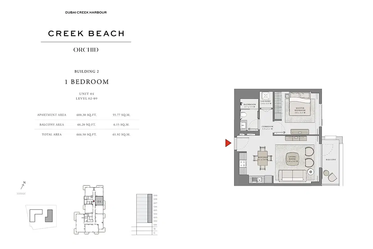 Emaar Creek Beach Orchid 1 BR Apartment Floor Plan