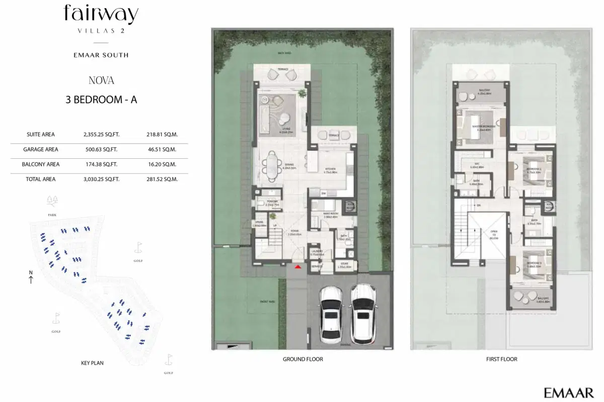 EMAAR Fairway Villas 2 Dubai 3 BR Floor Plan 3,030 Sq. Ft.