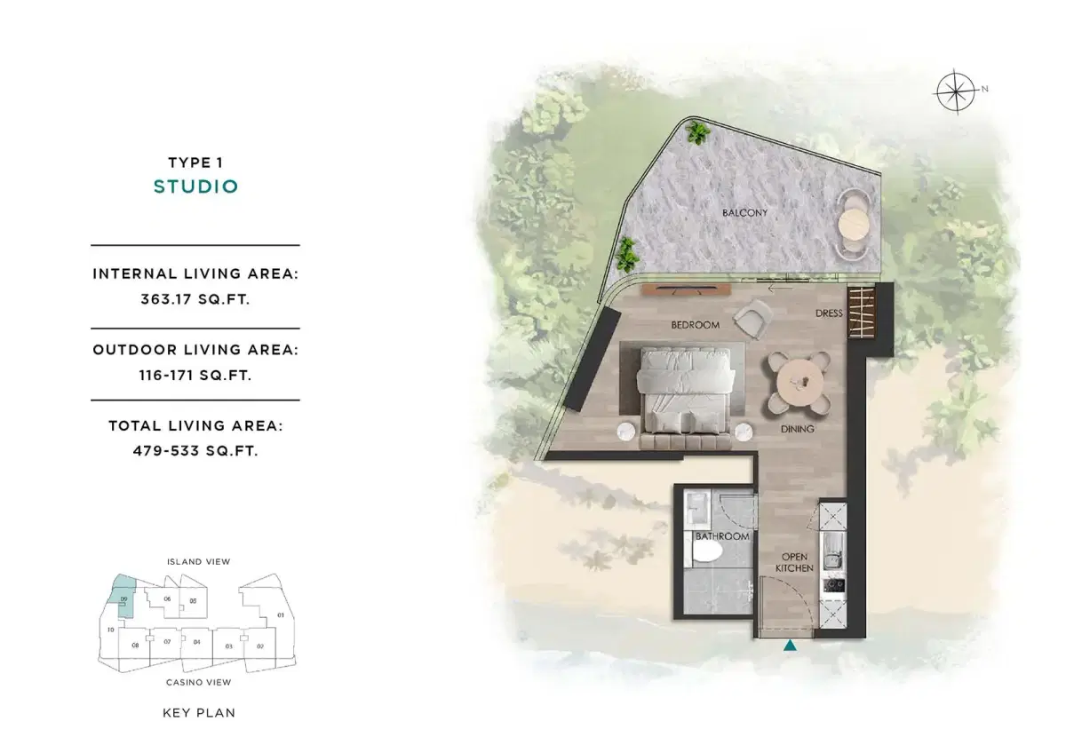 Beach Vista Range Al Marjan Island Studio Floor Plan