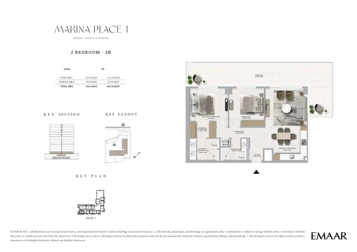 Emaar Marina Place 2 BR Floor Plan 1,661 Sq. Ft.