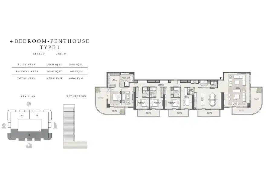 Emaar Beachgate By Address 4 Bedroom Penthouses Floor Plan