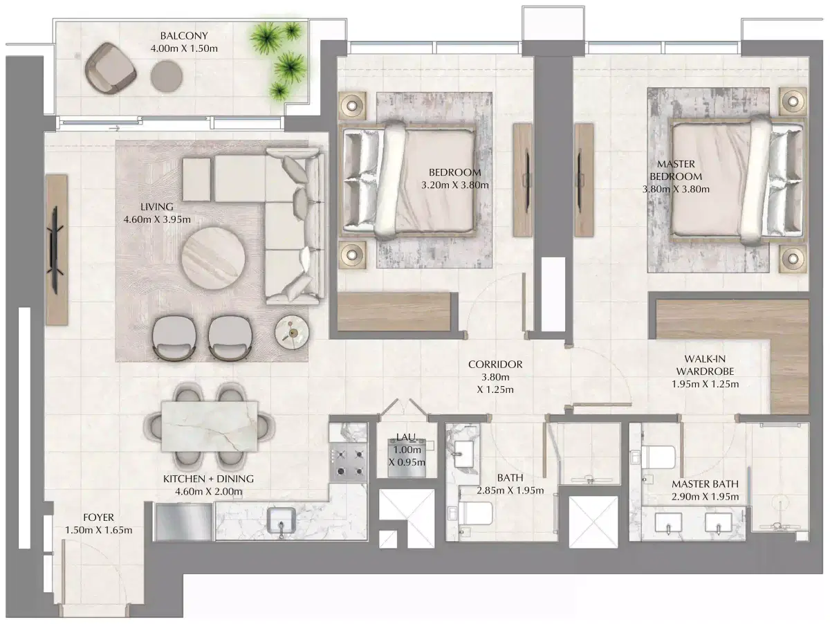 Emaar Creek Waters 2 2 BR Apartment Floor Plan