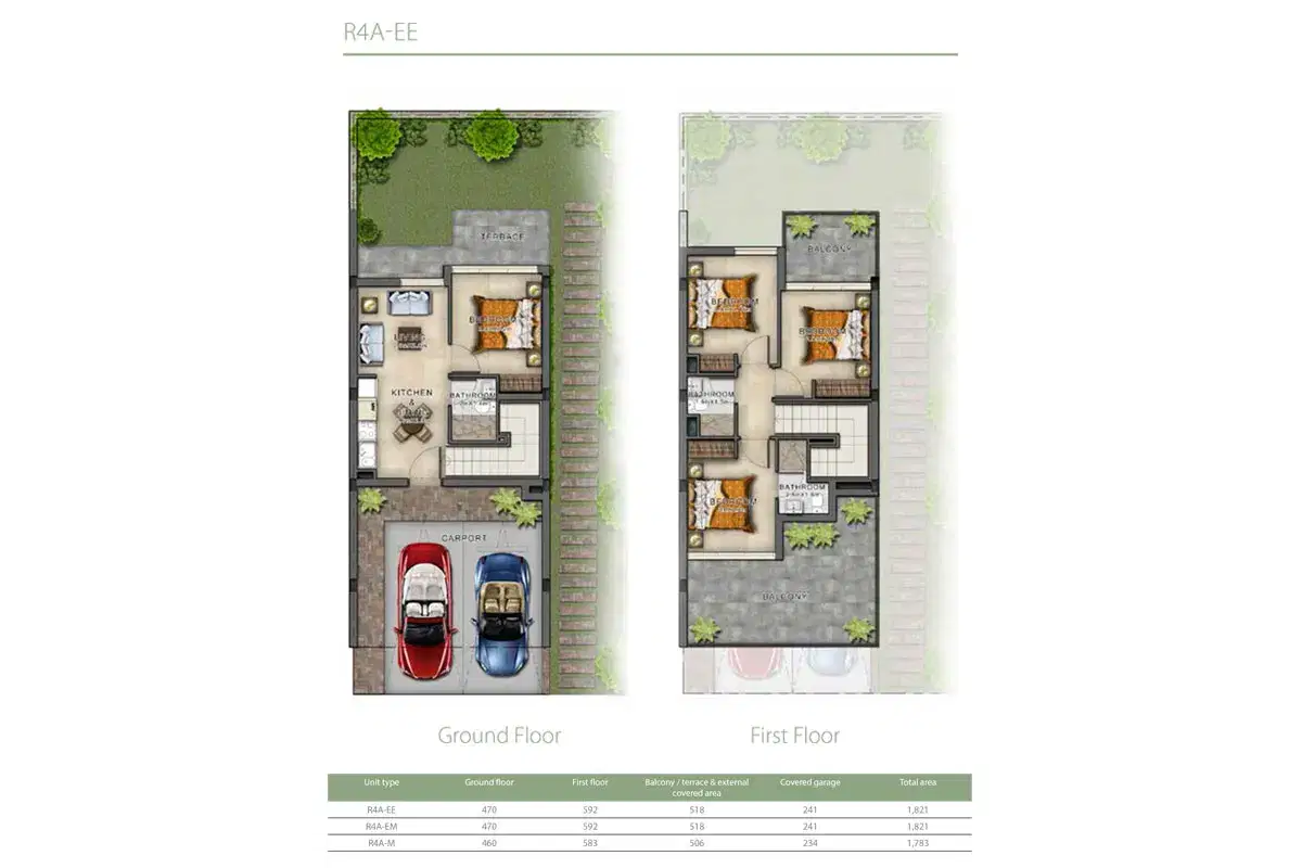 DAMAC Biela Villas Dubai 4 BR Floor Plan 1,821 Sq. Ft.