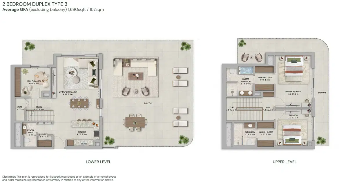 Aldar Verdes by Haven Dubai 2 BR Floor Plan 1,690 Sq. Ft.