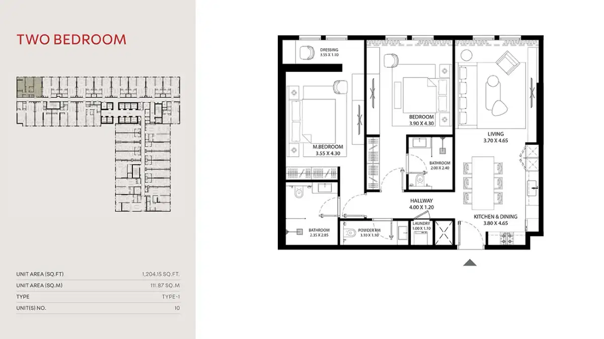 MAG 330 Dubai 2 BR Floor Plan 1,204 Sq. Ft.
