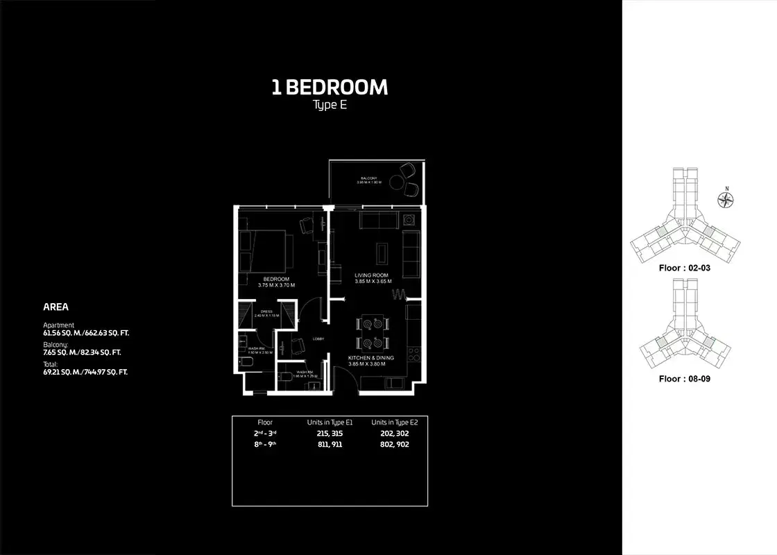 DANUBE Gemz Dubai 1 BR Floor Plan 744 Sq. Ft.